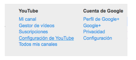 Opciones de configuración YouTube